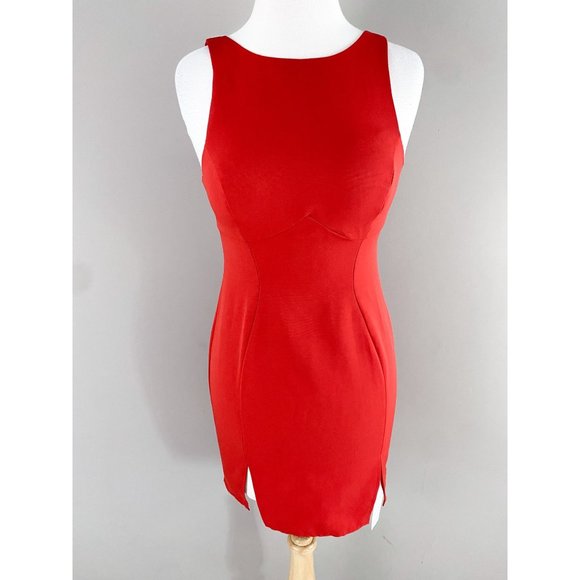 ASOS Design Racer Neck Structured Mini Dress Red Sleeveless NEW 4 - Picture 1 of 3